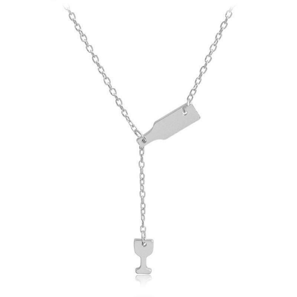 SILVER Wine bottle and glass necklace